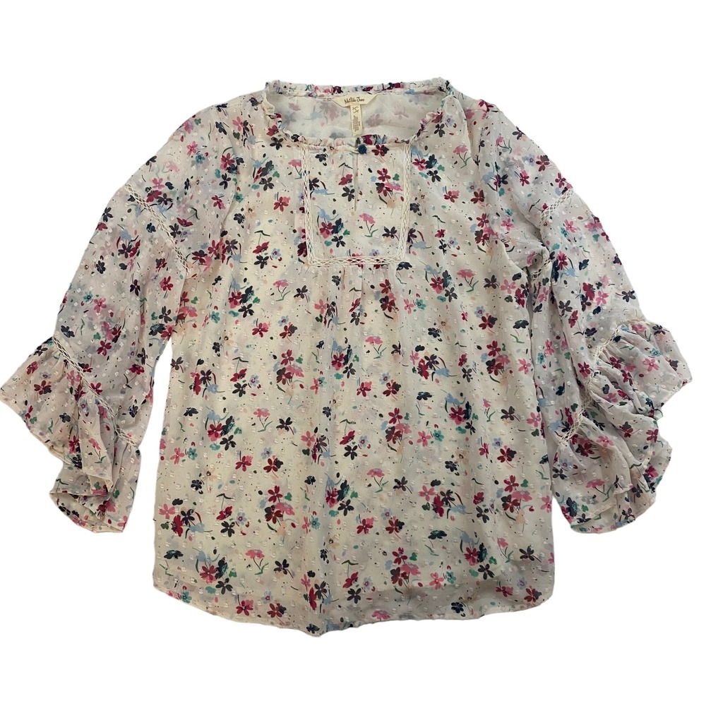 Matilda Jane White Floral Sheer Swiss Dot L/S Blouse What's Up Buttercup Size S